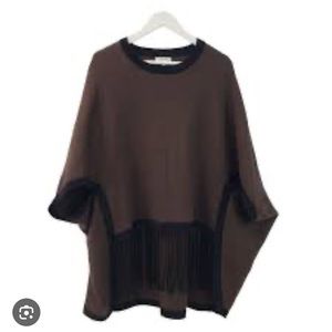 Tyler Boe Chocolate Fringe Trim Cotton Cashmere Poncho Cape Size‎ XS Small